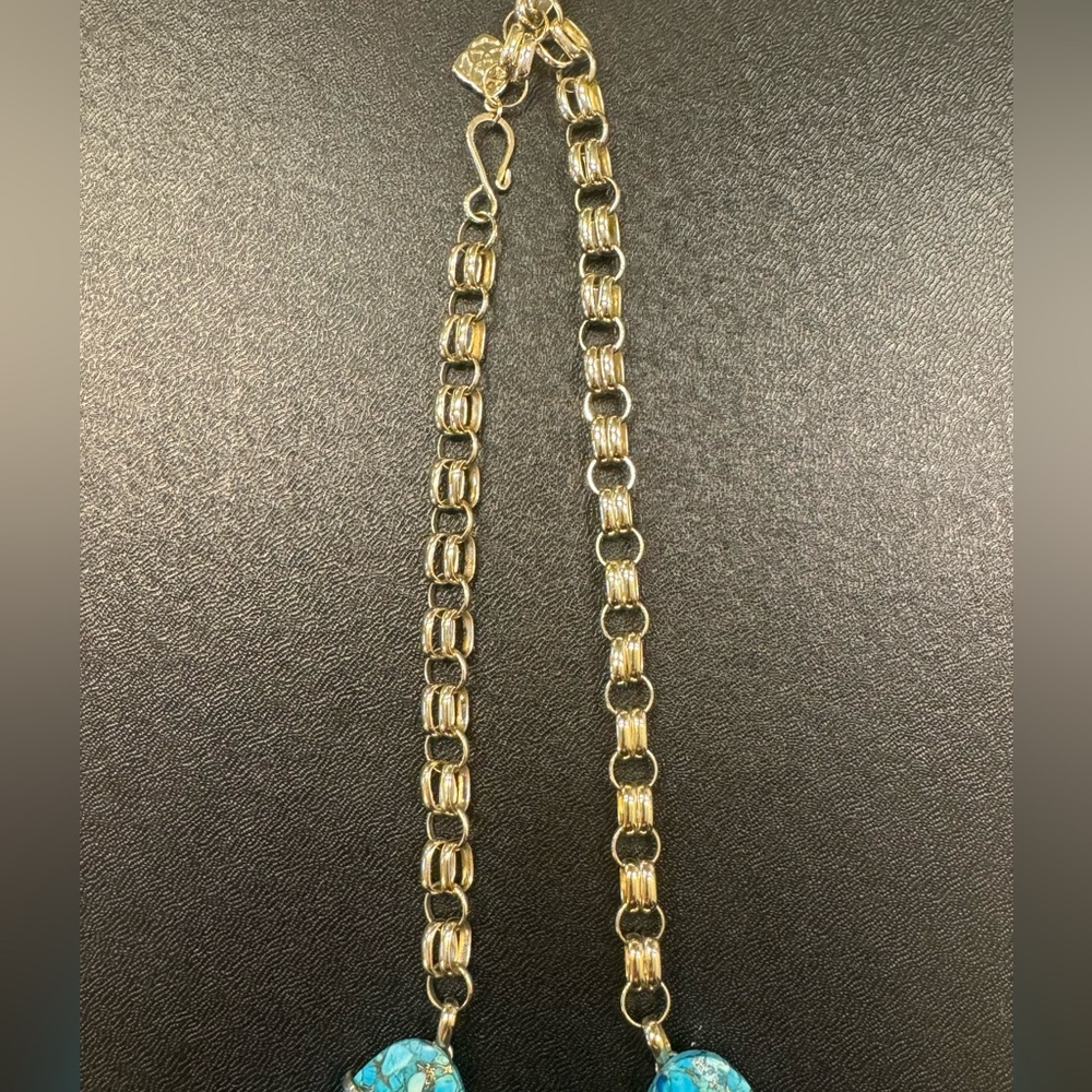 Kendra Scott Harlow Gold Statement Necklace In Bronze Veined Turquoise - Picture 3 of 6
